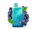 Blue bottle with 'Elfebar' branding surrounded by blueberries and leaves on a white background